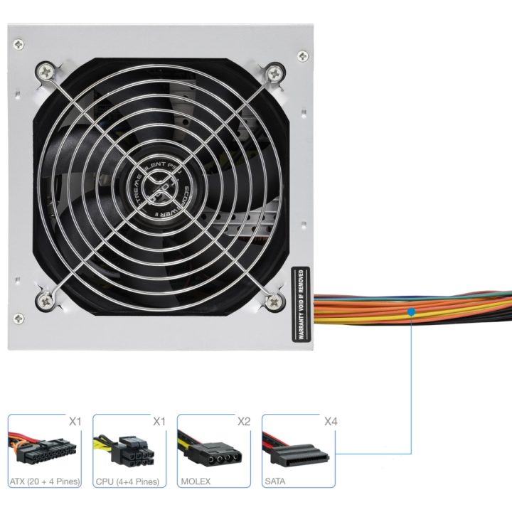 TooQ TQEP-500SSE Power Supply Unit 500 W 24-pin ATX ATX Silver