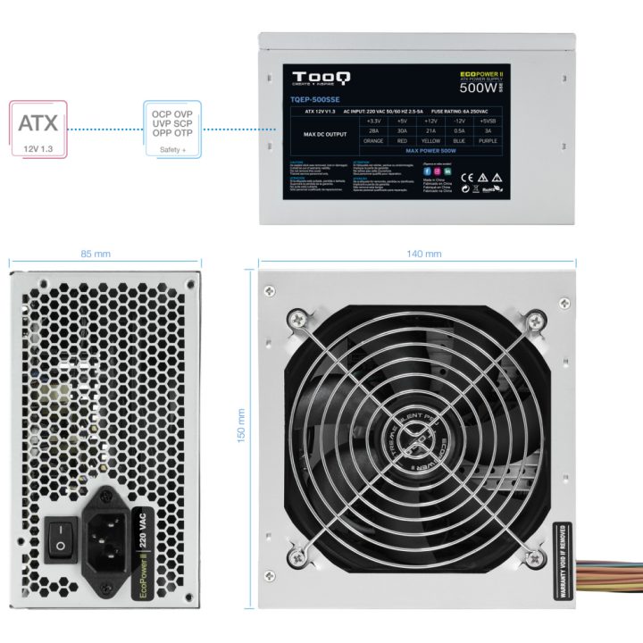 TooQ TQEP-500SSE Power Supply Unit 500 W 24-pin ATX ATX Silver