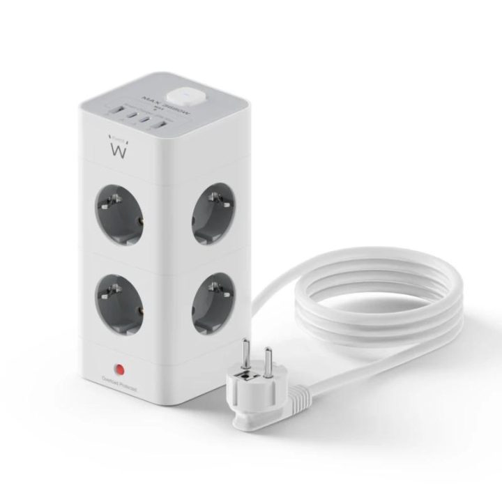 Ewent EW3864 base múltiple 2 m 8 saídas AC Interior Cinzento, Branco