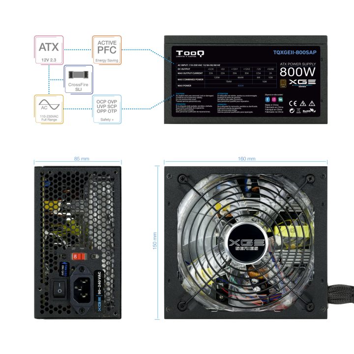 TooQ TQXGEII-800SAP unidade de fonte de alimentação 800 W 20+4 pinos…