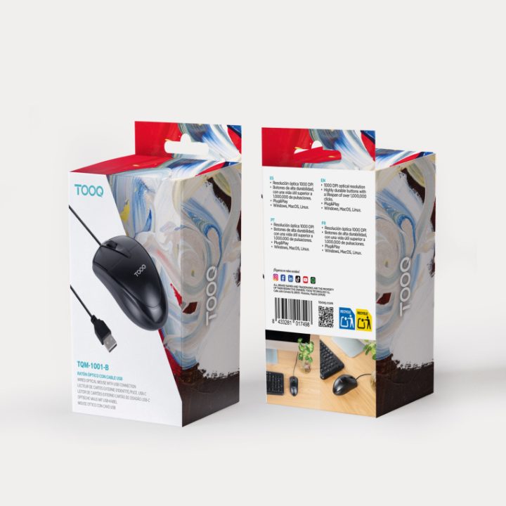 TooQ Rato óptico com cabo USB, 1000 DPI