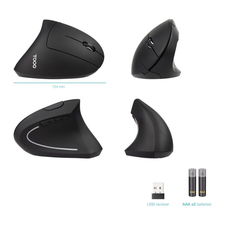 TooQ Rato Inalámbrico Ergonómico Vertical 3200 DPI, 6 botões, Preto
