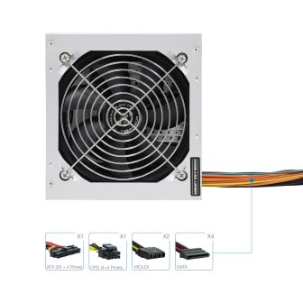 TooQ Ecopower II 500 W 20+4 pin ATX ATX Silver Power Supply Unit