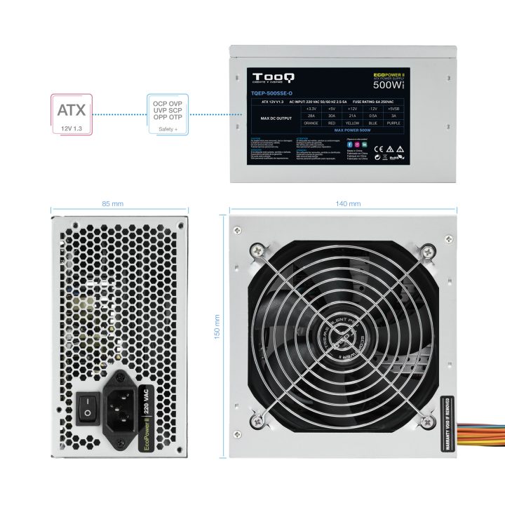 TooQ Ecopower II 500 W 20+4 pin ATX ATX Silver Power Supply Unit