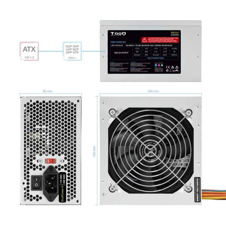 TooQ TQEP-500S-INT Power Supply Unit 500 W 24-pin ATX ATX Silver