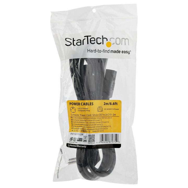 StarTech.com 2m Y-Power Cable for Computer, 18AWG, EU Schuko to 2x…