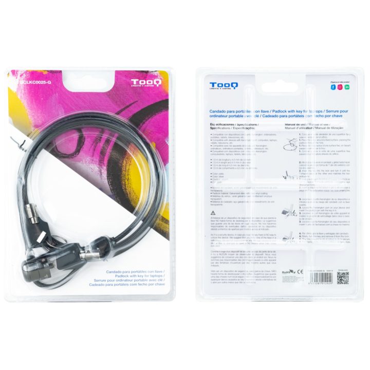 TooQ Cable de Seguridad con Llave para Portátiles 1.5 metros, Gris…