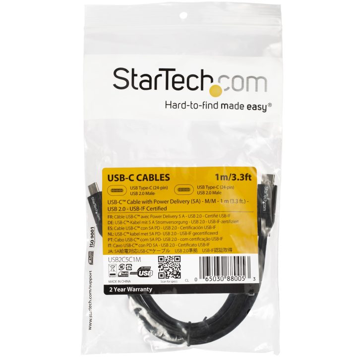 StarTech.com 1m USB-C to USB-C Cable with 5A Power Delivery…