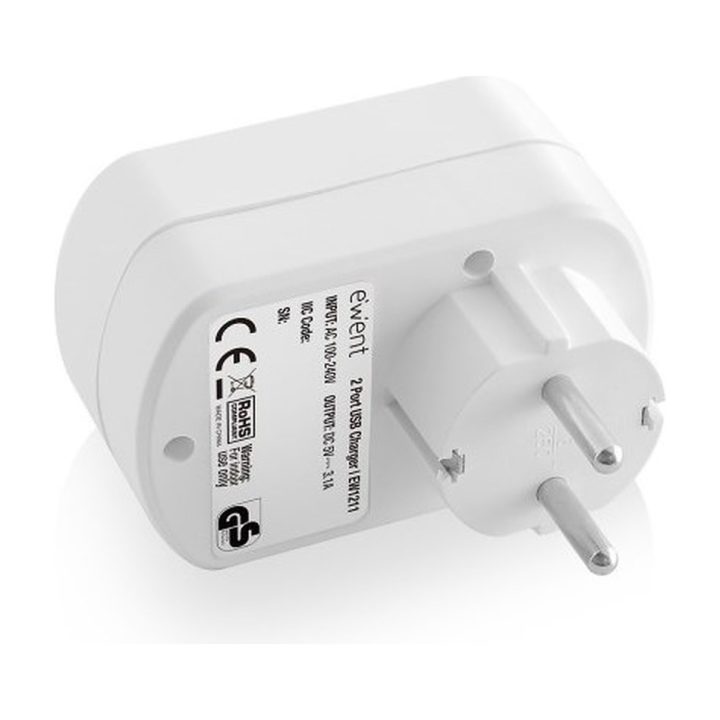Ewent EW1211 Smartphone and Tablet Charger, White, AC Indoor
