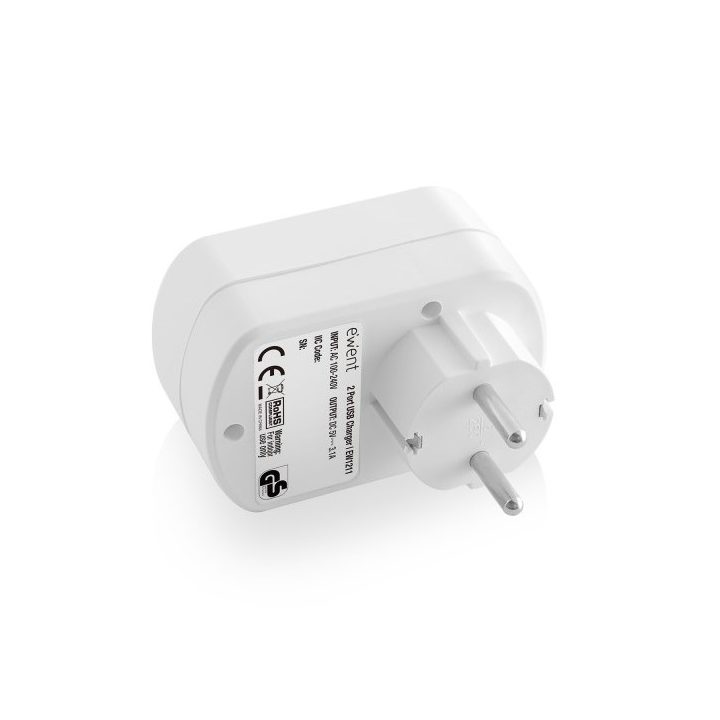 Ewent EW1211 Smartphone and Tablet Charger, White, AC Indoor
