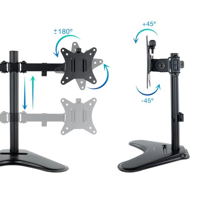 TooQ Suporte de Mesa, Rotativo e Inclinável, para 2 Ecrãs de 17”-32”