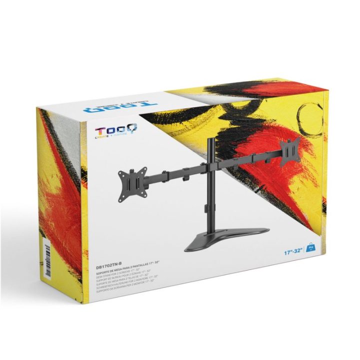 TooQ Suporte de Mesa, Rotativo e Inclinável, para 2 Ecrãs de 17”-32”
