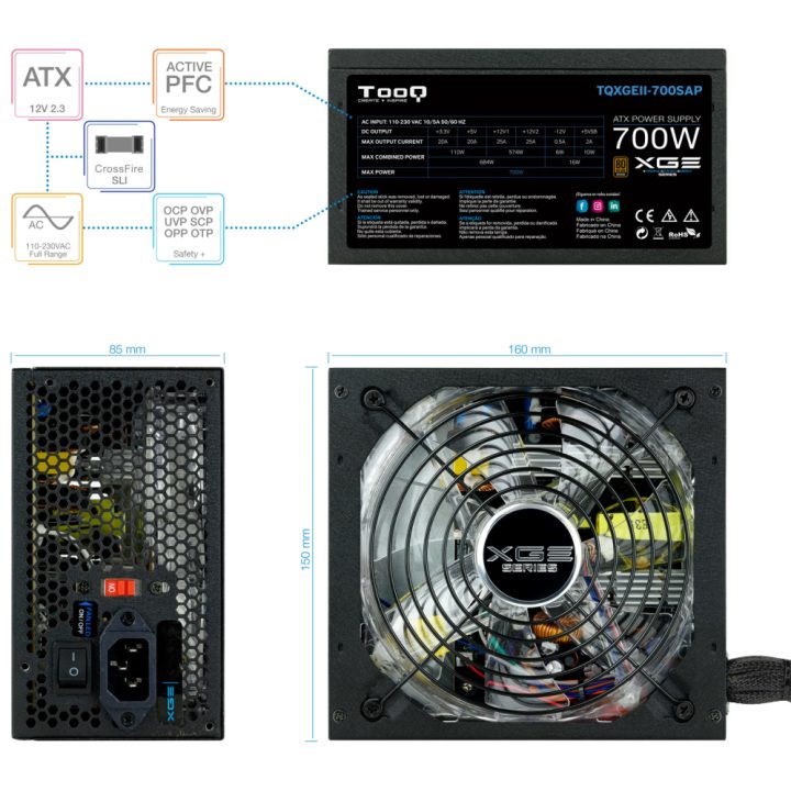TooQ TQXGEII-700SAP unidade de fonte de alimentação 700 W 20+4 pinos…