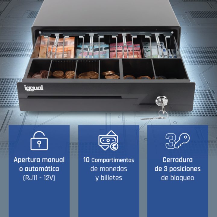 iggual IRON-10 Cash Drawer 38cm 4+6 Black