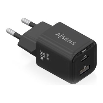 AISENS Carregador Gan 30W, 1xUSB-C PD3.0 QC4.0, 1xUSB-A QC3.0, Preto