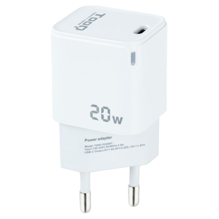 TooQ USB-C PD20W Wall Charger, White