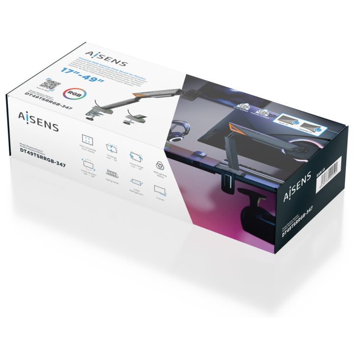 AISENS DT49TSRRGB-347 49" Desktop Monitor Stand, Black, Gray