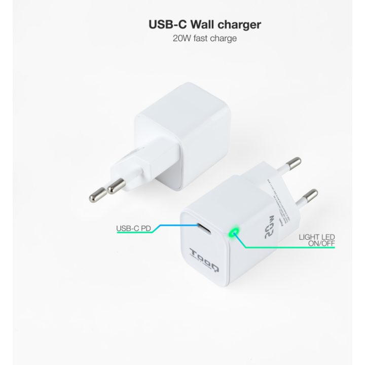 TooQ USB-C PD20W Wall Charger, White