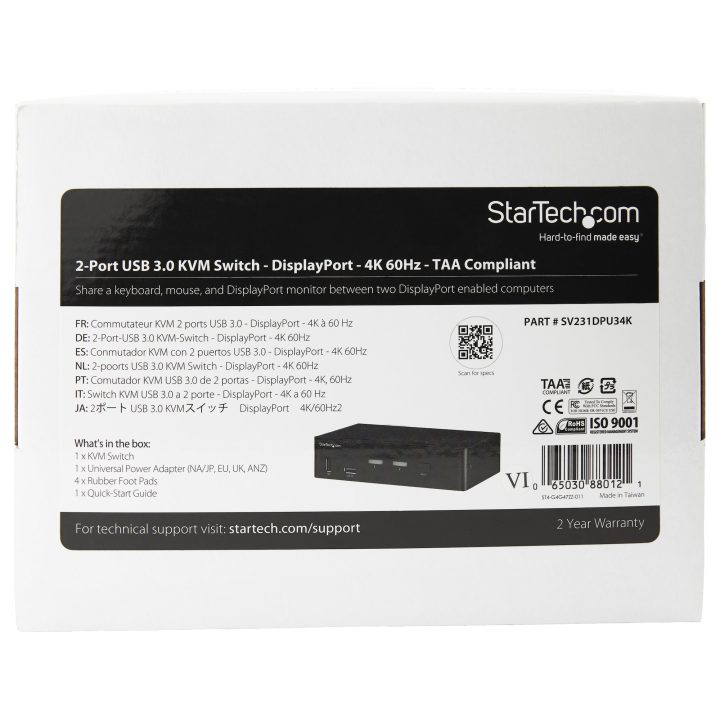 StarTech.com 2-Port DisplayPort KVM Switch - 4K at 60Hz - Single…