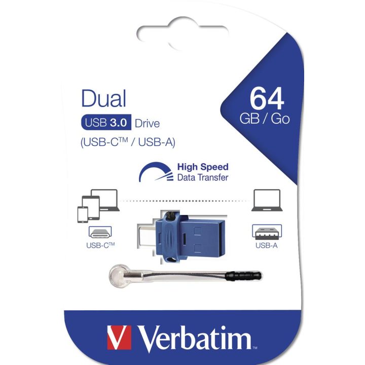 Verbatim Store 'n' Go USB Flash Drive USB-A to USB-C 64GB Blue (49967)