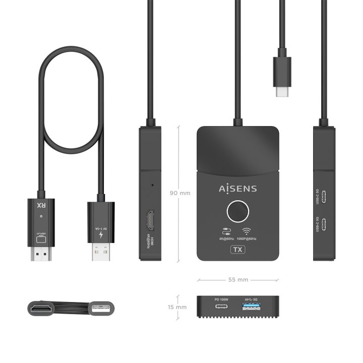 AISENS Docking USB-C a HDMI 1080P@60Hz (Sem Fios) 30M, 1xHDMI 4K60HZ…