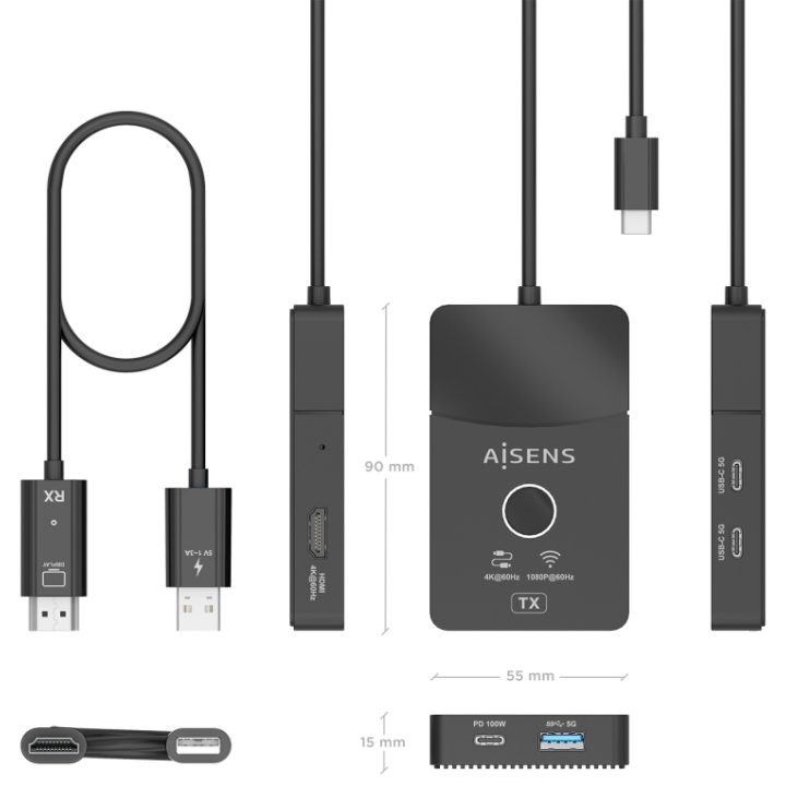 AISENS Docking USB-C a HDMI 1080P@60Hz (Sem Fios) 30M, 1xHDMI 4K60HZ…