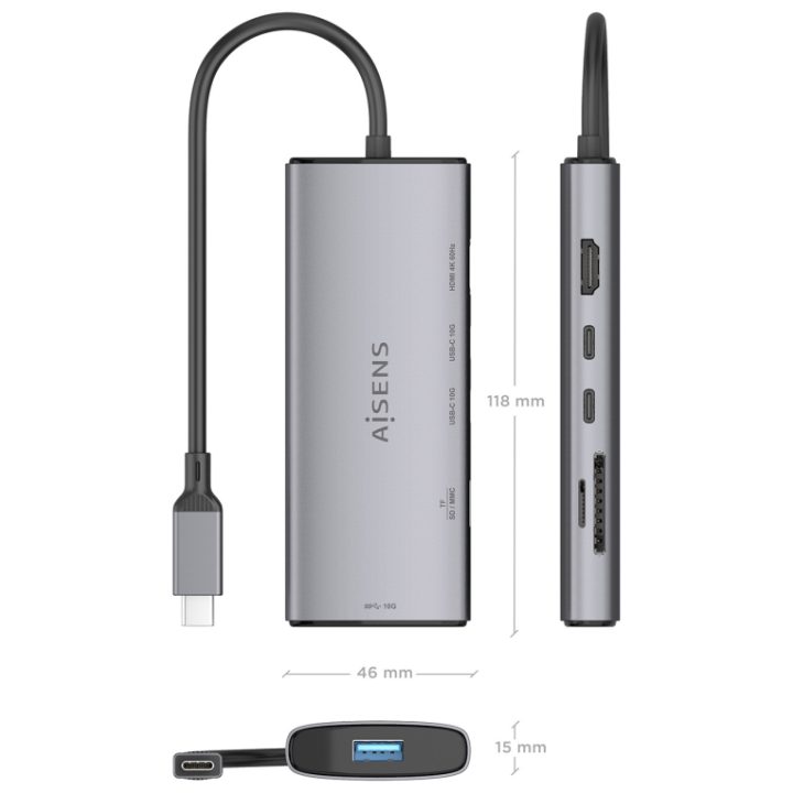 AISENS 6-in-1 USB-C Dock, USB-C to 1xHDMI, 1xUSB-A 10G, 2xUSB-C 10G…