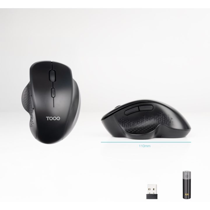 TooQ Ergonomic Wireless Mouse 1600 DPI, 6 Buttons, Black