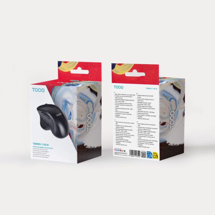 TooQ Rato Sem Fios Ergonómico 1600 DPI, 6 botões, Preto