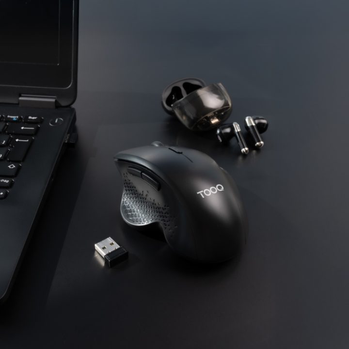 TooQ Ergonomic Wireless Mouse 1600 DPI, 6 Buttons, Black