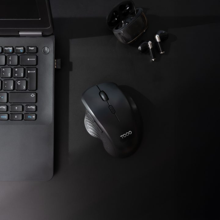 TooQ Ratón Inalámbrico Ergonómico 1600 DPI, 6 botones, Negro
