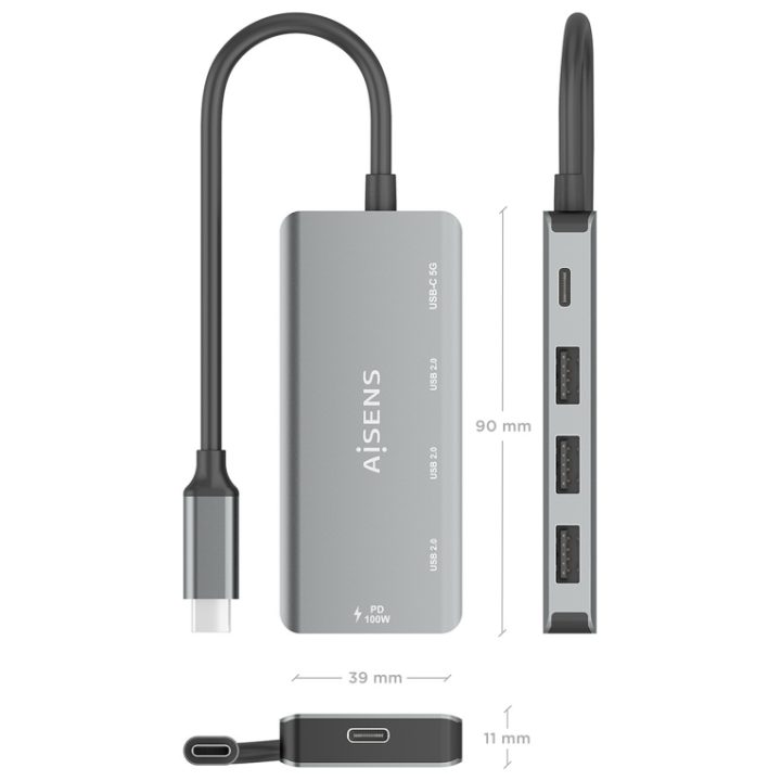 AISENS Hub USB 3.1 USB-C, USB-C/M-1xUSB-C PD 100W+1xUSB-C…
