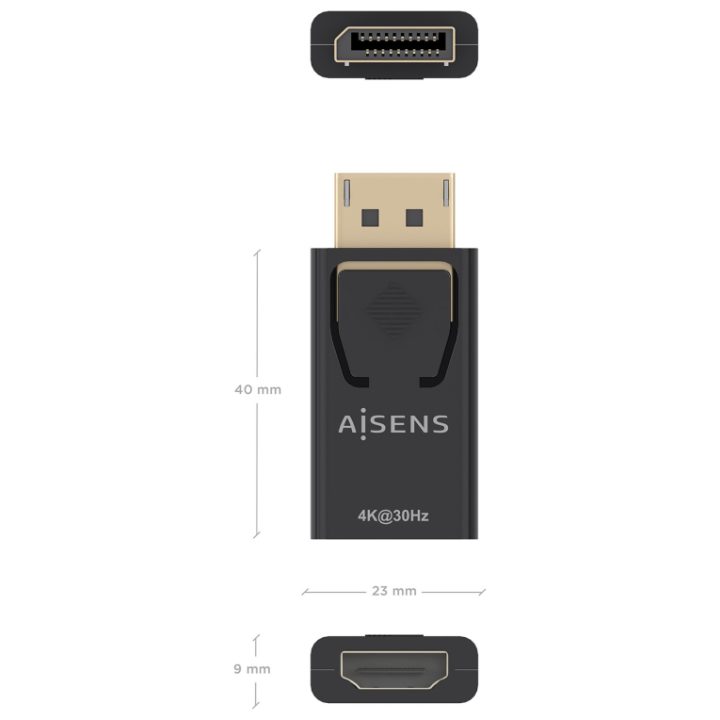 AISENS DisplayPort to HDMI Converter 4K@30Hz, DP/M-HDMI/H, Black