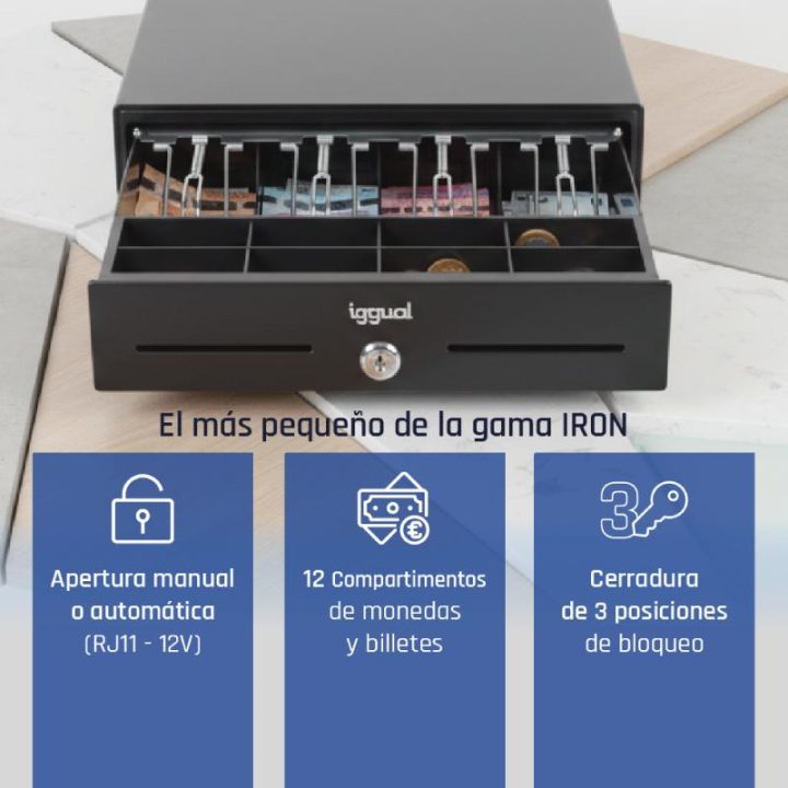 iggual IRON-XS Cash Drawer 33cm 4+8 Black