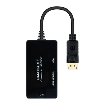 Nanocabo Conversor DISPLAYPORT para HDMI/DVI/VGA, 20 cm, Preto