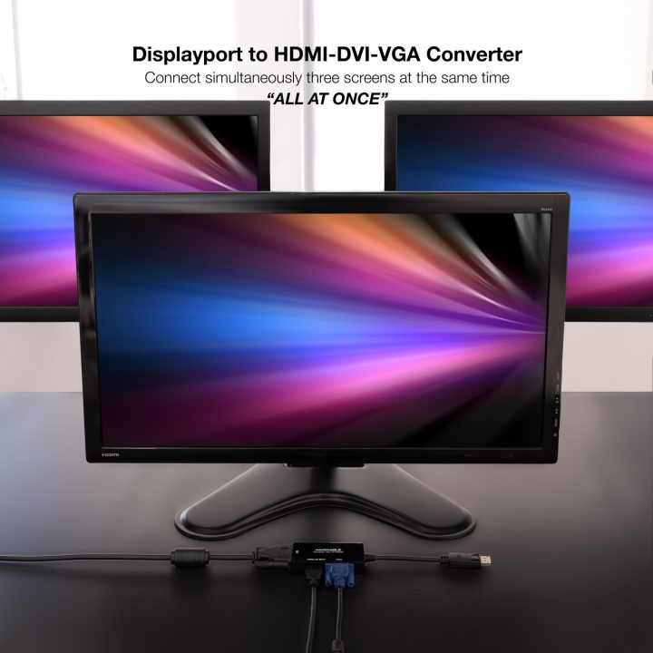 Nanocable Conversor DISPLAYPORT a HDMI/DVI/VGA, 20 cm, Negro
