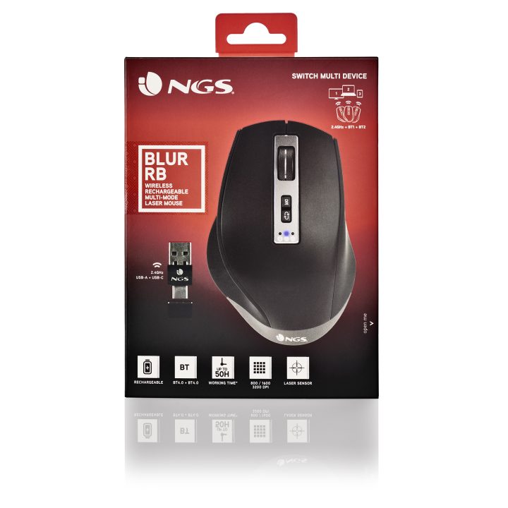 NGS BLUR-RB Right-Handed Gaming Mouse Bluetooth + USB Type-A 3200 DPI