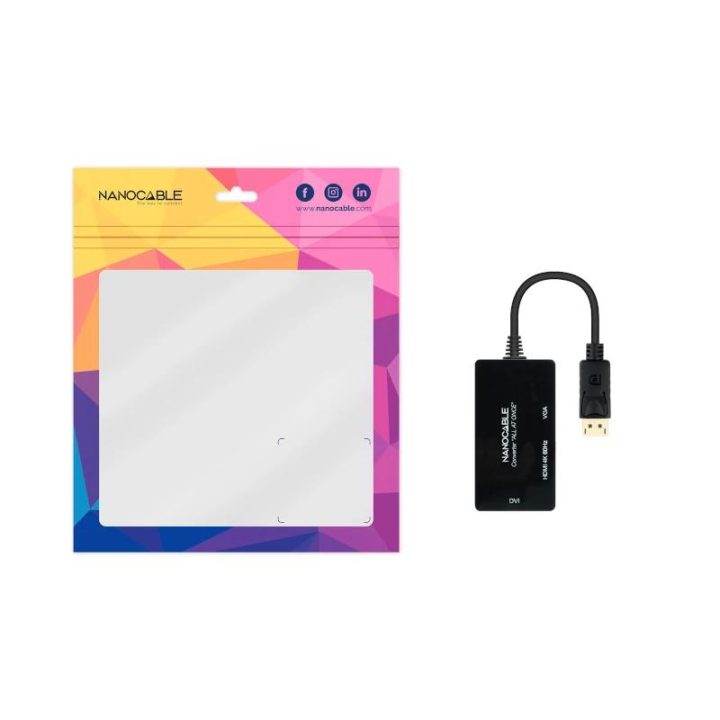Nanocable Conversor DISPLAYPORT a HDMI/DVI/VGA, 20 cm, Negro