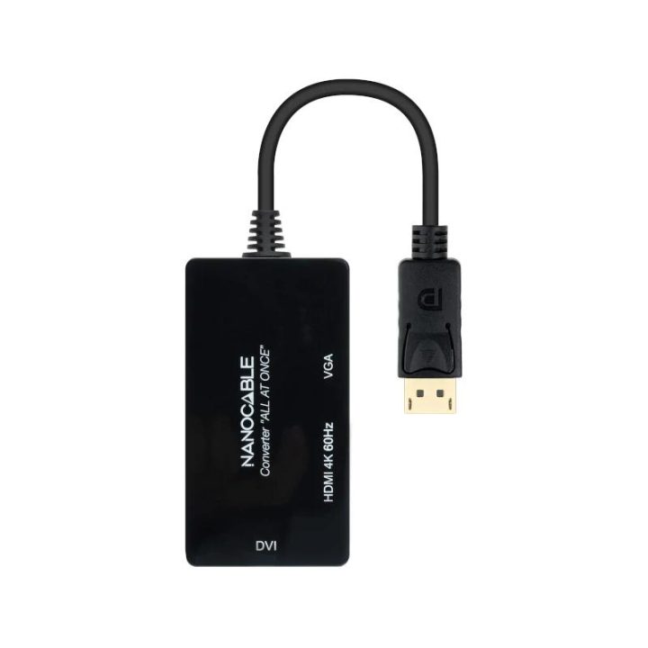 Nanocable Conversor DISPLAYPORT a HDMI/DVI/VGA, 20 cm, Negro