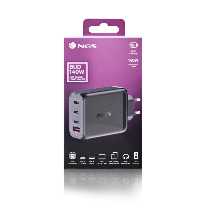 NGS BUD 140W Universal Black AC Fast Charger Indoor