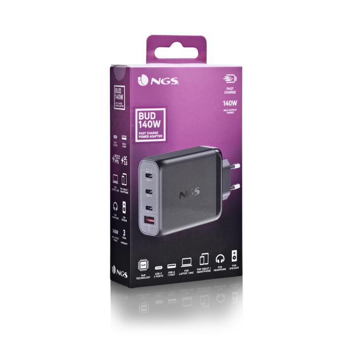 NGS BUD 140W Universal Black AC Fast Charger Indoor