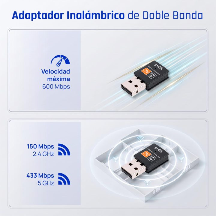 iggual Adaptador USB Wi-Fi 600 Mbps dual 2.4G/5G