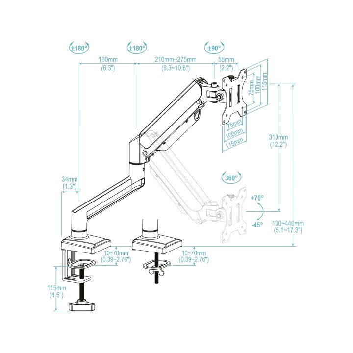 TooQ DB1334TNR-W soporte para monitor 34" Escritorio Blanco