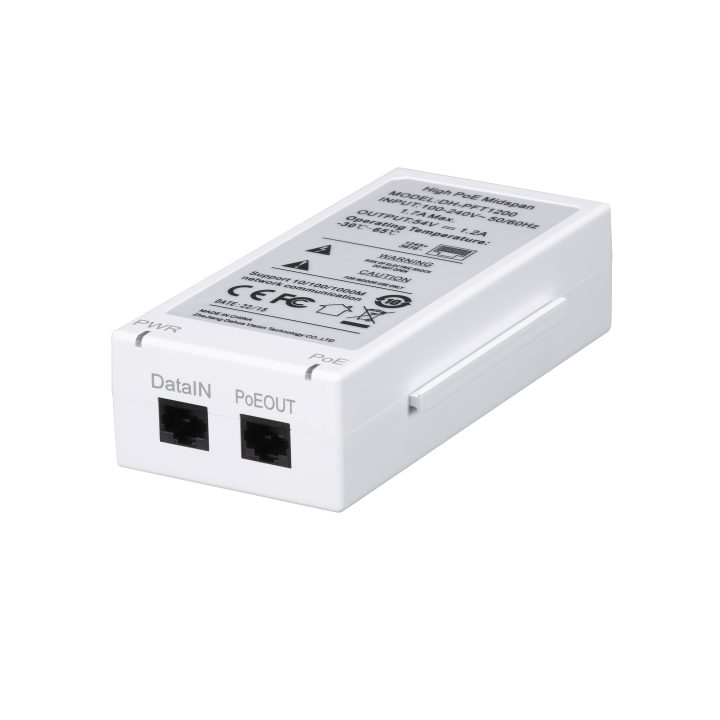 PFT1200: Dahua hi-PoE midspan 60W, 2 Gigabit RJ45 ports…