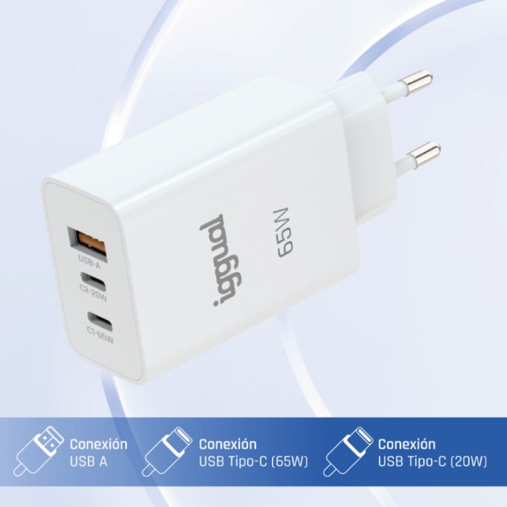 iggual Triple USB-A + 2 x Type-C GaN 65W Charger