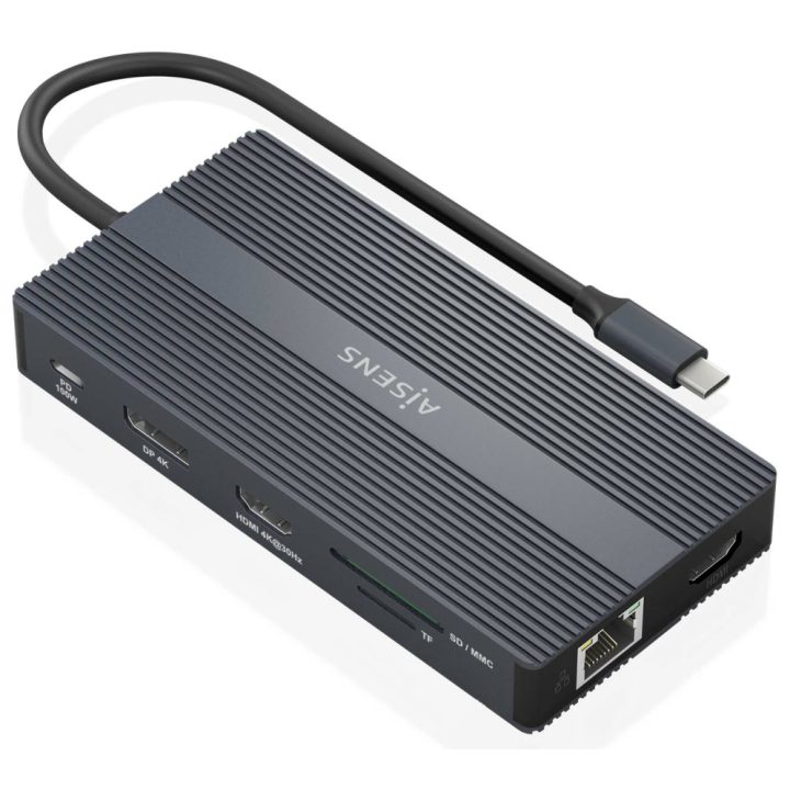 AISENS USB-C Dock 12 em 1, USB-C para 2xHDMI, 1xDisplayport, 1xRJ45…