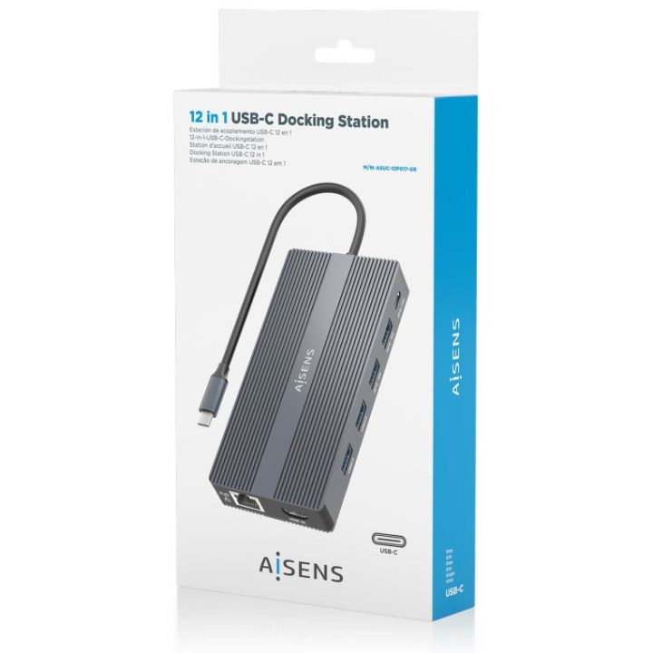 AISENS USB-C Dock 12 em 1, USB-C para 2xHDMI, 1xDisplayport, 1xRJ45…