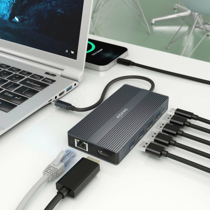 AISENS USB-C Dock 12-in-1, USB-C to 2xHDMI, 1xDisplayport, 1xRJ45…