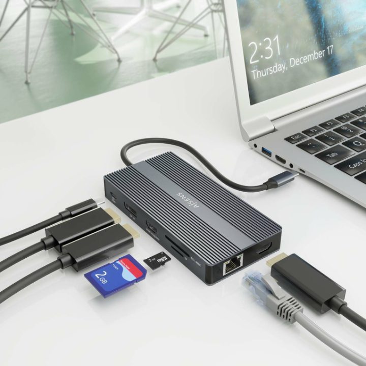 AISENS USB-C Dock 12-in-1, USB-C to 2xHDMI, 1xDisplayport, 1xRJ45…