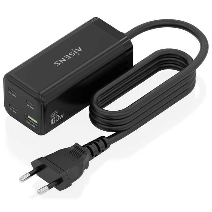 AISENS Desktop GaN Charger 100W, 3x USB-C PD3.0 QC4.0 QC5.0, 1x USB-A…